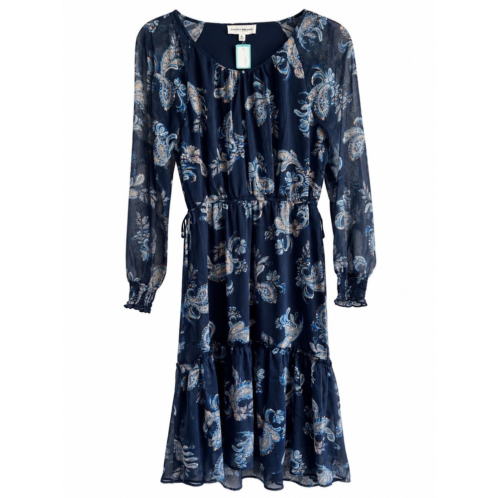 NWT Lucky Brand Ella Paisley Maxi Dress Small Whimsigoth Metallic Boho